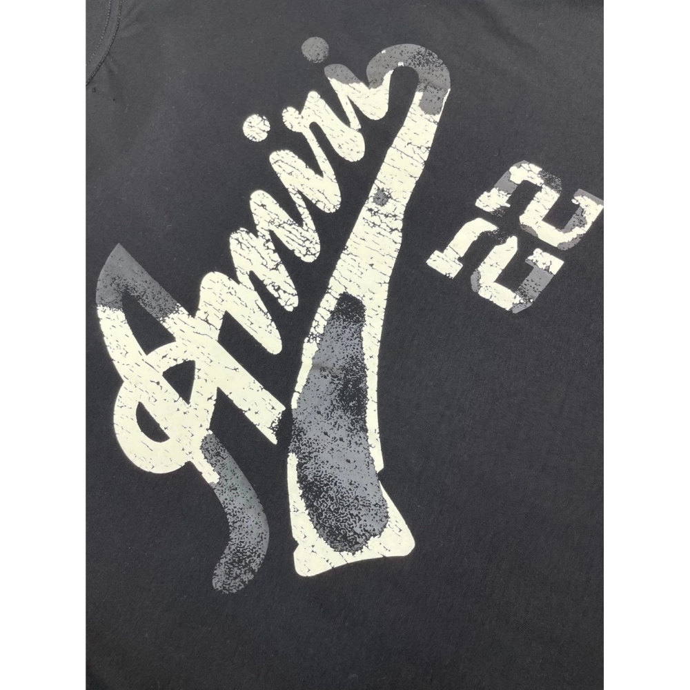 Amiri New print silk crack letter short-sleeved wide logo silk crack feeling print T-shirt,Amiri T Shirt,Tshirt,APPAREL