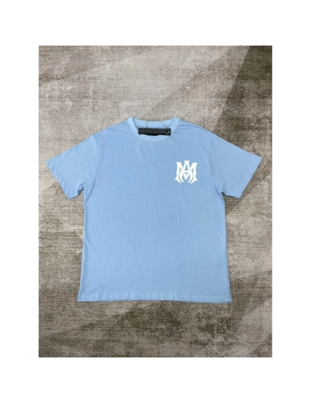 Amiri New print sky blue short-sleeved rear wide logo letter printt T-shirt,Amiri T Shirt,Tshirt,APPAREL