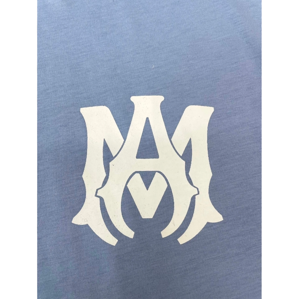 Amiri New print sky blue short-sleeved rear wide logo letter printt T-shirt,Amiri T Shirt,Tshirt,APPAREL