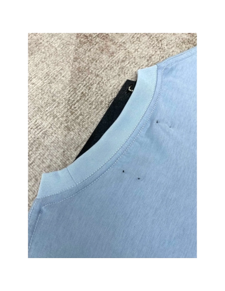 Amiri New print sky blue short-sleeved rear wide logo letter printt T-shirt,Amiri T Shirt,Tshirt,APPAREL