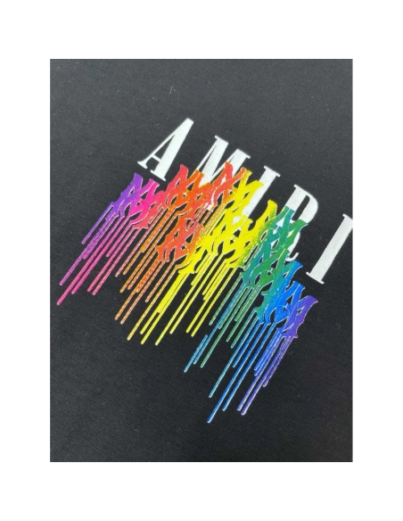 Amiri New print colorful black short-sleeved rear wide colorful logo letter tassel printt T-shirt,Amiri T Shirt,Tshirt,APPAREL