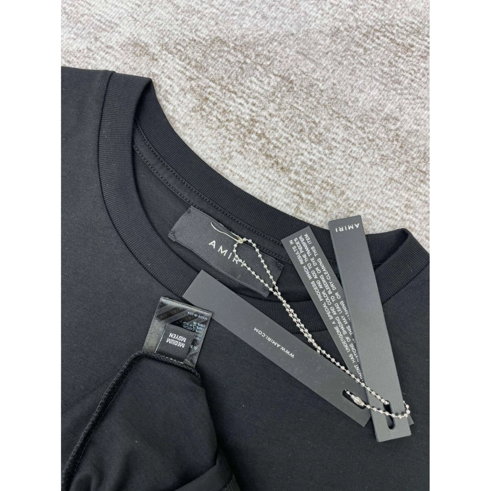 Amiri New print sun black short-sleeved wide AM letter rear sun print T-shirt,Amiri T Shirt,Tshirt,APPAREL