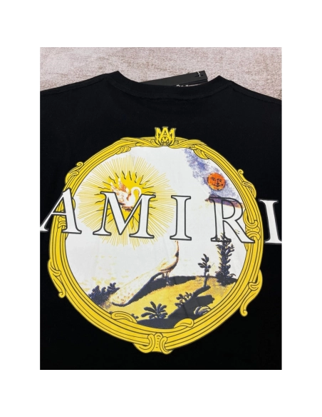 Amiri New print sun black short-sleeved wide AM letter rear sun print T-shirt,Amiri T Shirt,Tshirt,APPAREL