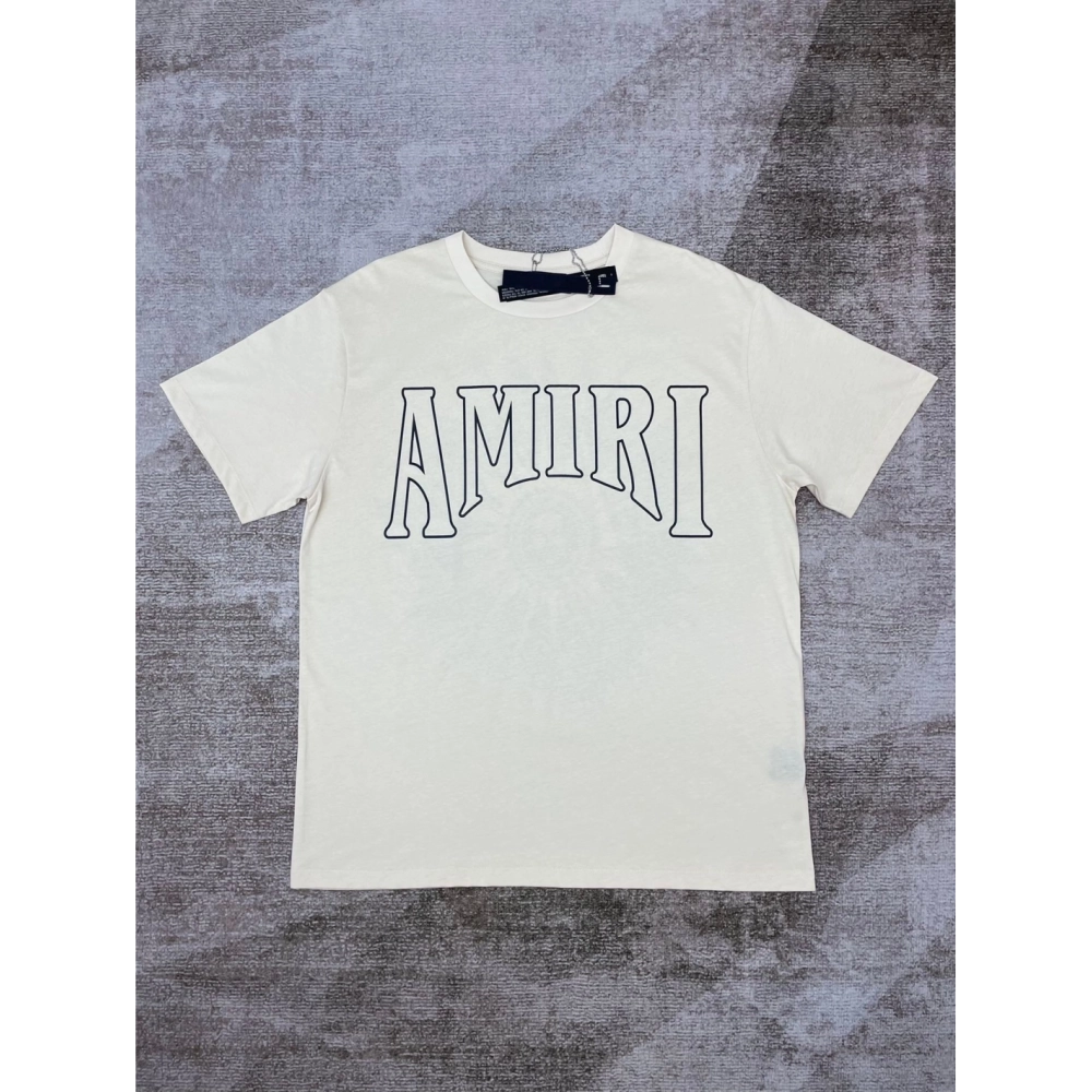 Amiri New print sun head apricot short-sleeved wide logo letter rear sun portrait printT-shirt,Amiri T Shirt,Tshirt,APPAREL