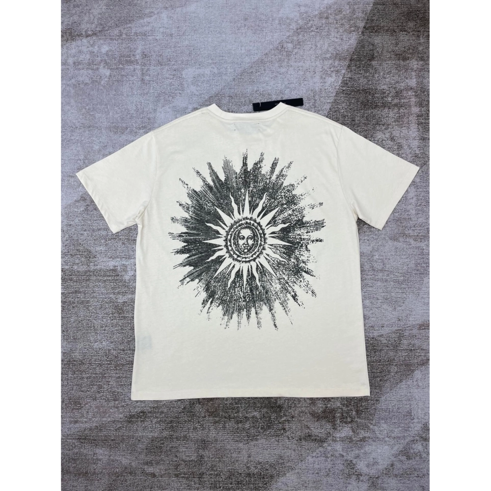 Amiri New print sun head apricot short-sleeved wide logo letter rear sun portrait printT-shirt,Amiri T Shirt,Tshirt,APPAREL