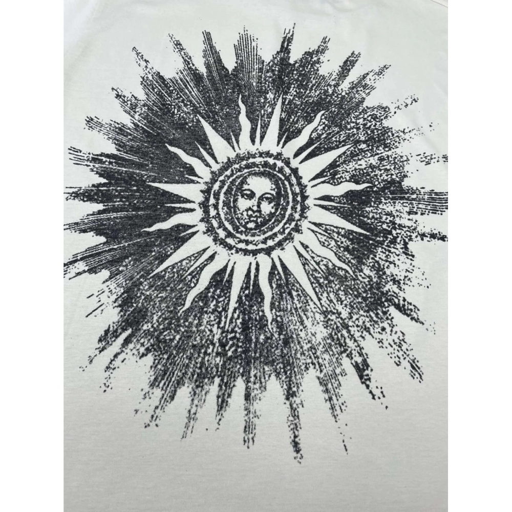Amiri New print sun head apricot short-sleeved wide logo letter rear sun portrait printT-shirt,Amiri T Shirt,Tshirt,APPAREL