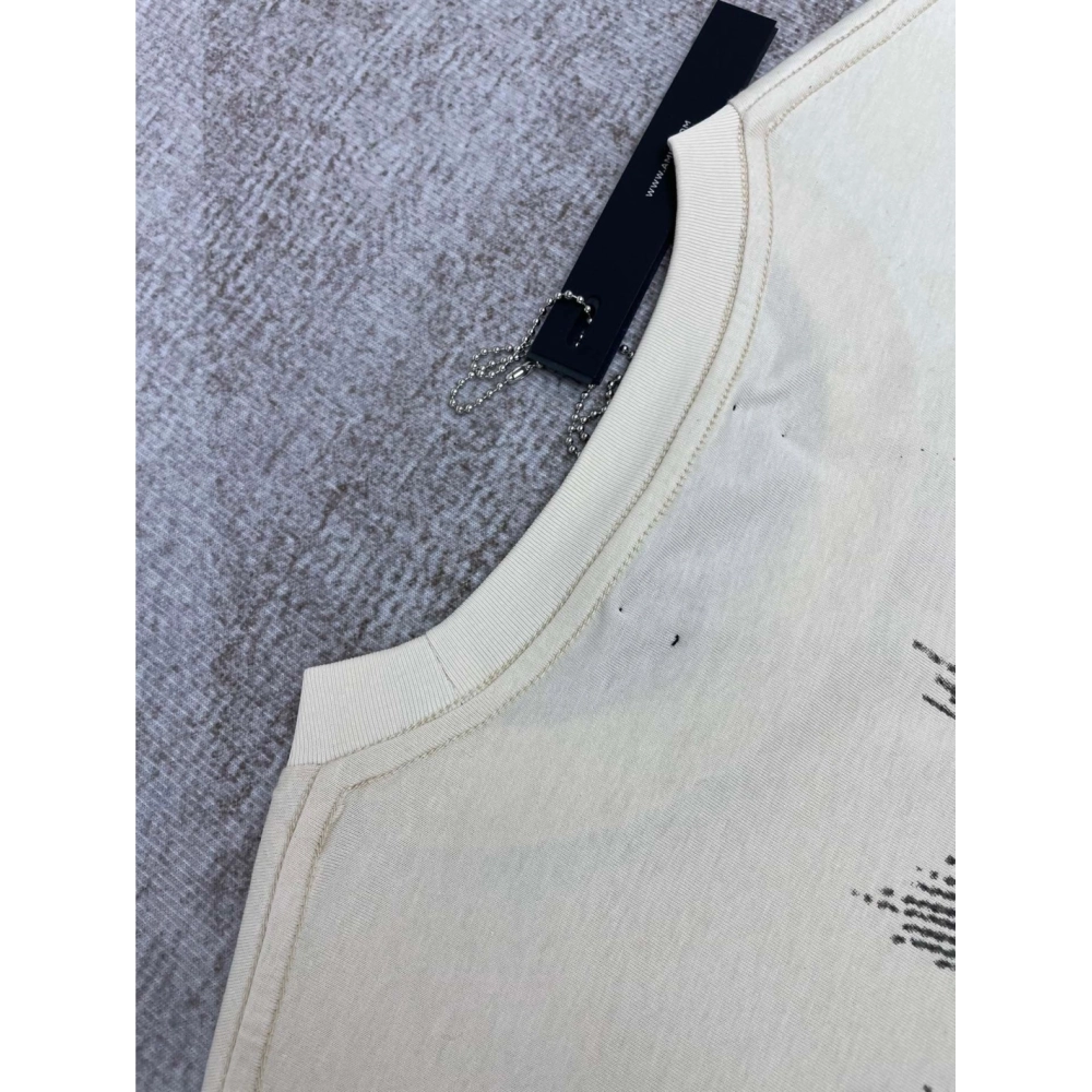 Amiri New print sun head apricot short-sleeved wide logo letter rear sun portrait printT-shirt,Amiri T Shirt,Tshirt,APPAREL