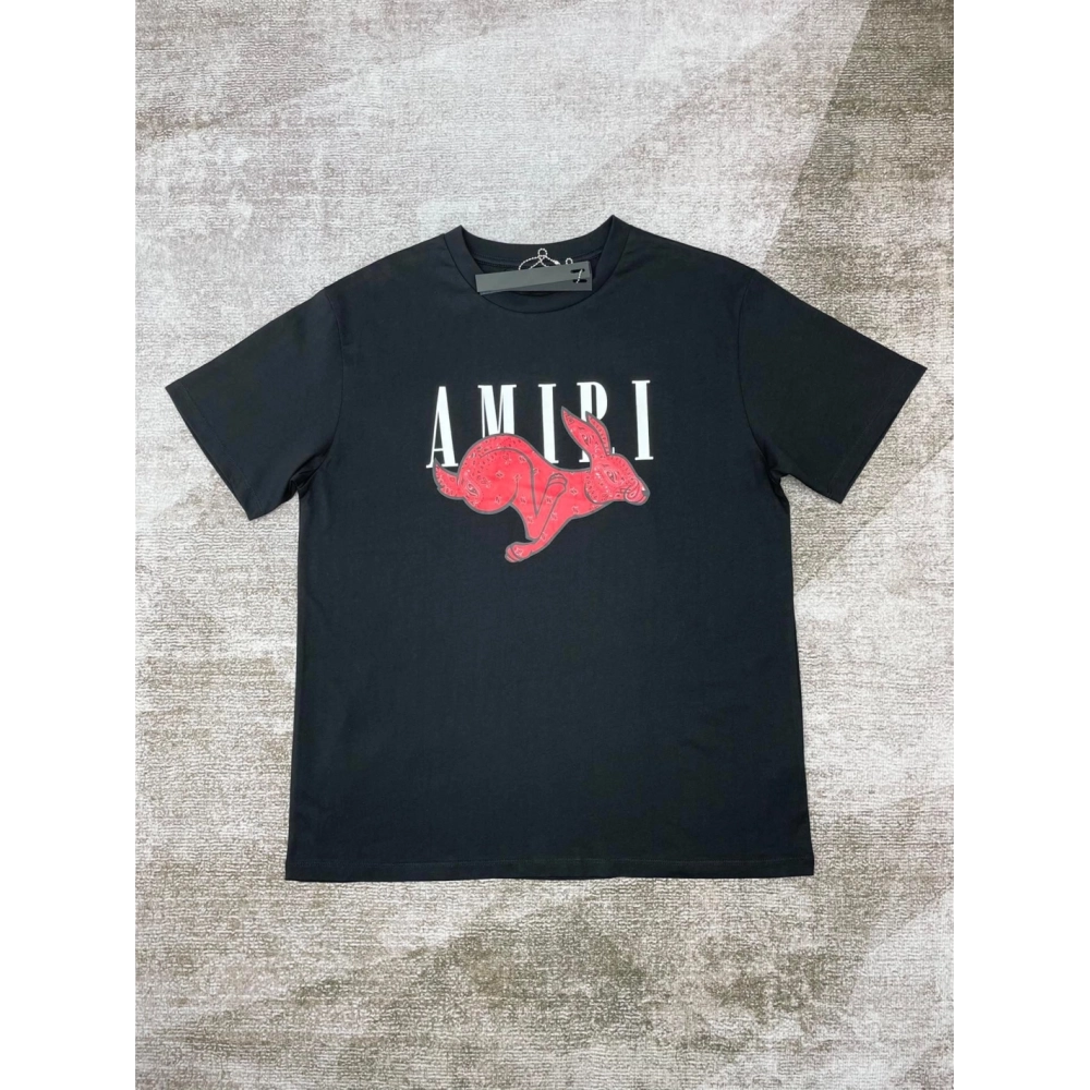 Amiri New print red rabbit short-sleeved wide logo red cashew flower rabbit printt T-shirt,Amiri T Shirt,Tshirt,APPAREL