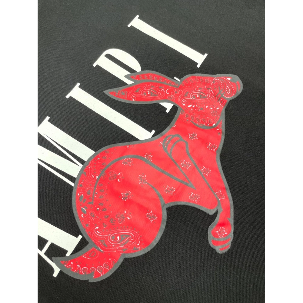 Amiri New print red rabbit short-sleeved wide logo red cashew flower rabbit printt T-shirt,Amiri T Shirt,Tshirt,APPAREL