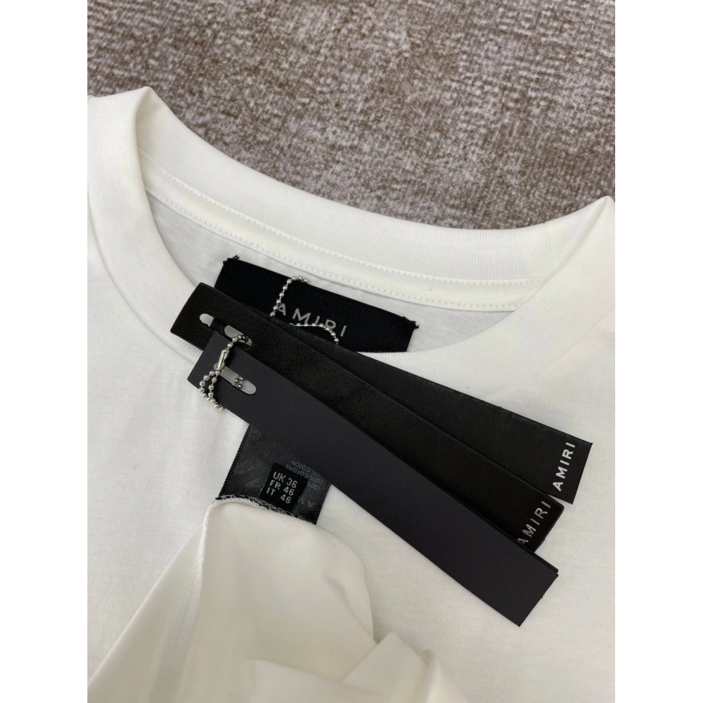 Amiri New short-sleeved AM letter logo print T-shirt,Amiri T Shirt,Tshirt,APPAREL