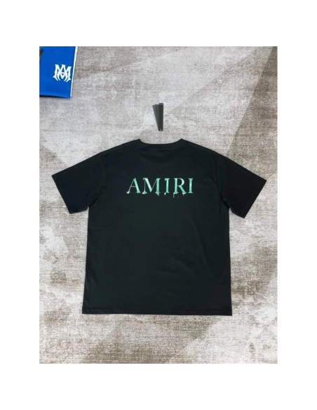 Amiri New short-sleeved green and white gradient logo letter paste printt T-shirt,Amiri T Shirt,Tshirt,APPAREL