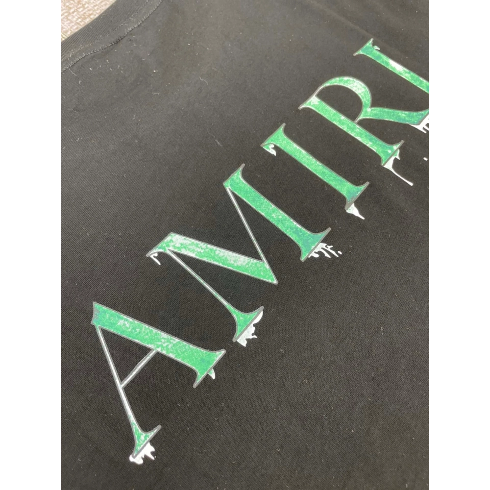 Amiri New short-sleeved green and white gradient logo letter paste printt T-shirt,Amiri T Shirt,Tshirt,APPAREL