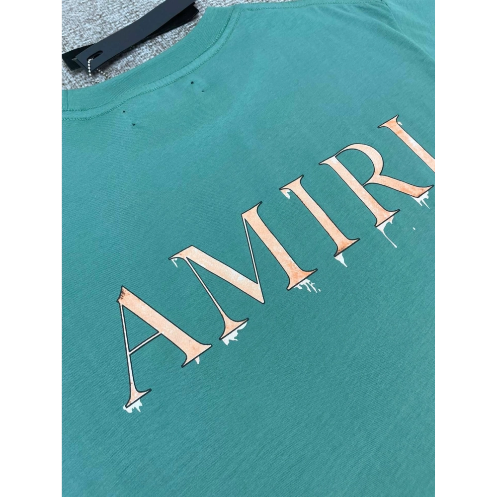 Amiri Newshort-sleeved orange and white gradient logo letter print T-shirt,Amiri T Shirt,Tshirt,APPAREL