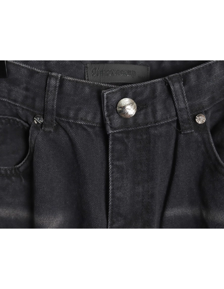 Amexnocap leather label lightning bolt denim trousers,Amexnocap