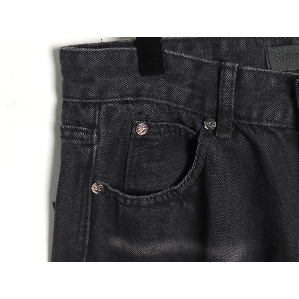 Amexnocap leather label lightning bolt denim trousers,Amexnocap