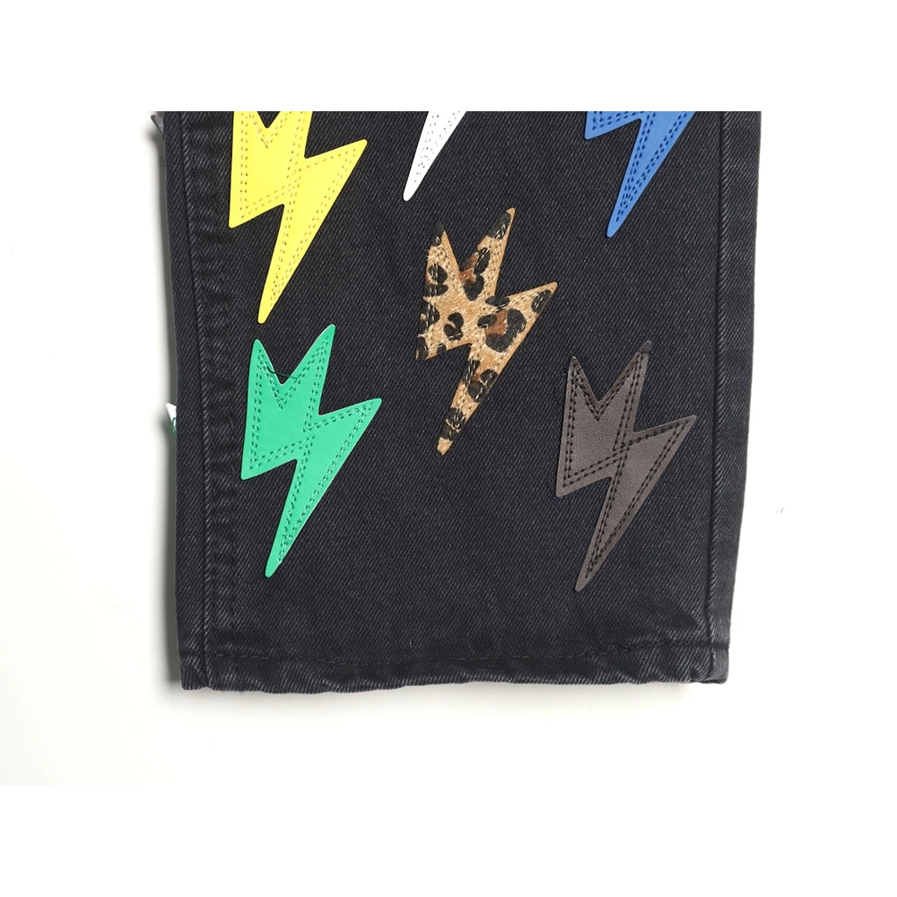 Amexnocap leather label lightning bolt denim trousers,Amexnocap