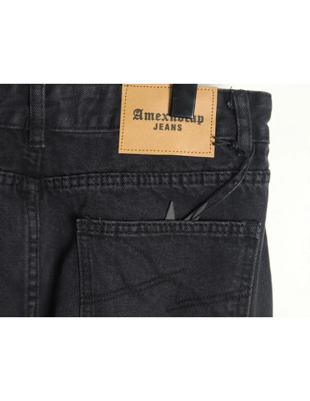 Amexnocap leather label lightning bolt denim trousers,Amexnocap