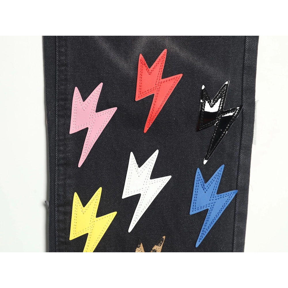 Amexnocap leather label lightning bolt denim trousers,Amexnocap