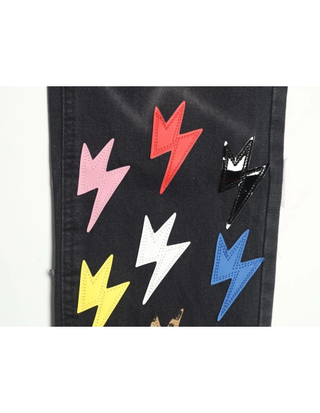 Amexnocap leather label lightning bolt denim trousers,Amexnocap