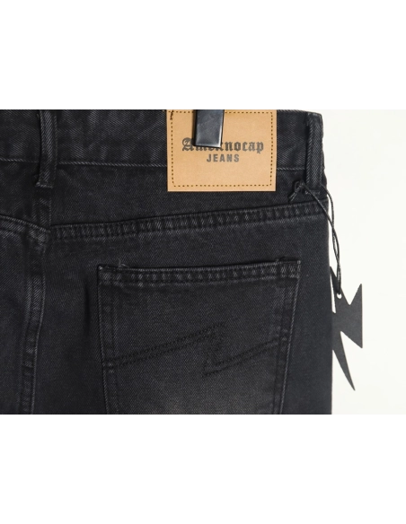 Amexnocap leather label lightning bolt denim trousers TSK2,Amexnocap