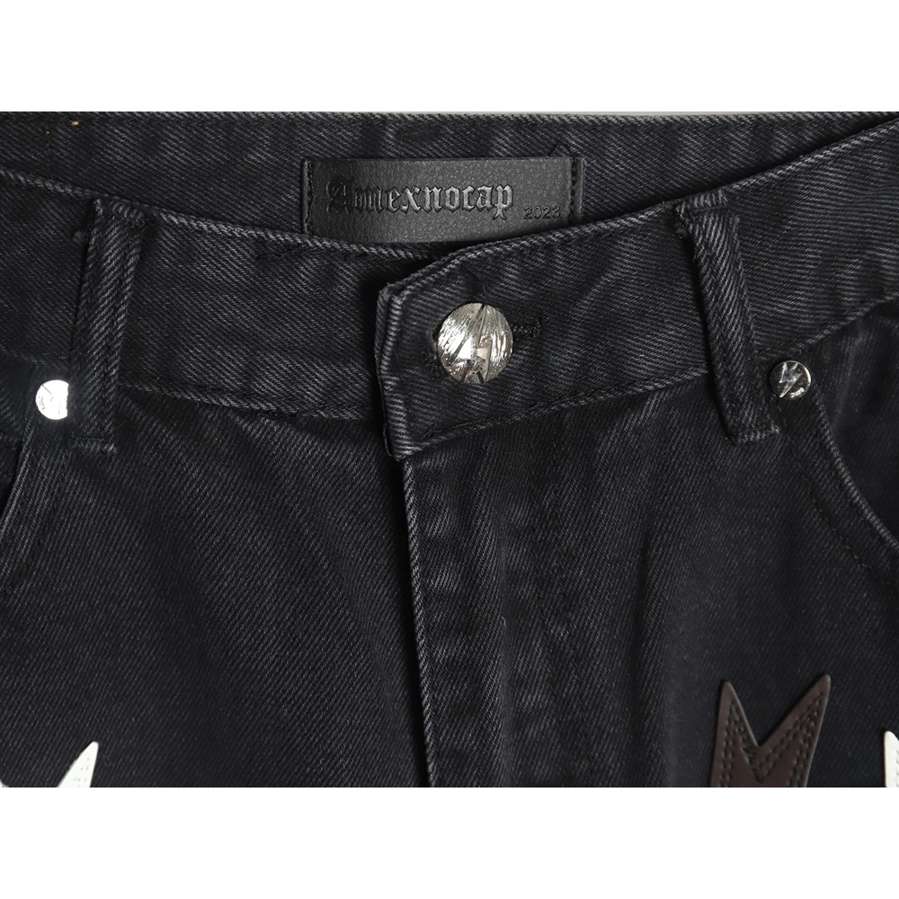 Amexnocap leather label lightning bolt denim trousers TSK2,Amexnocap