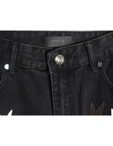 Amexnocap leather label lightning bolt denim trousers TSK2,Amexnocap