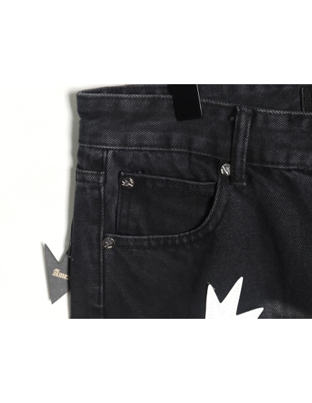 Amexnocap leather label lightning bolt denim trousers TSK2,Amexnocap