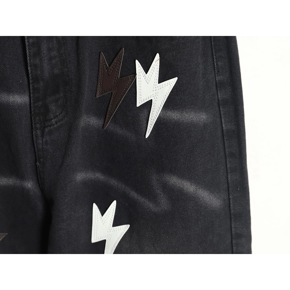 Amexnocap leather label lightning bolt denim trousers TSK2,Amexnocap