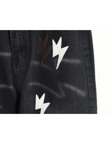 Amexnocap leather label lightning bolt denim trousers TSK2,Amexnocap