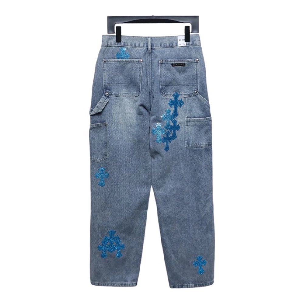 Chrome Hearts multicolor laser cross leather denim trousers,Chrome Hearts