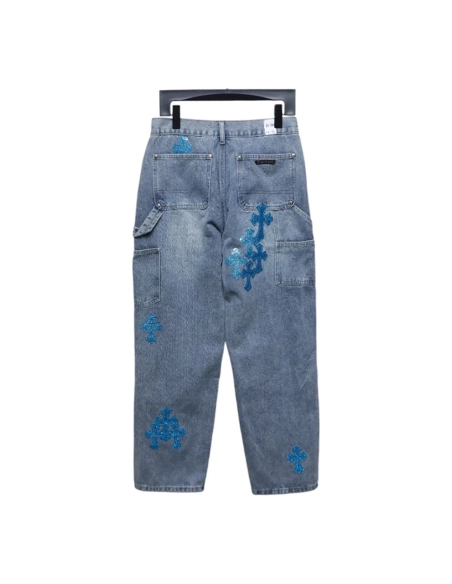Chrome Hearts multicolor laser cross leather denim trousers,Chrome Hearts