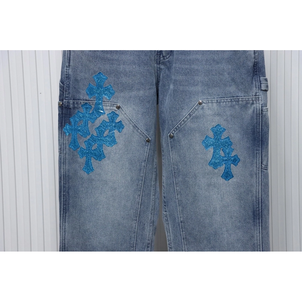 Chrome Hearts multicolor laser cross leather denim trousers,Chrome Hearts