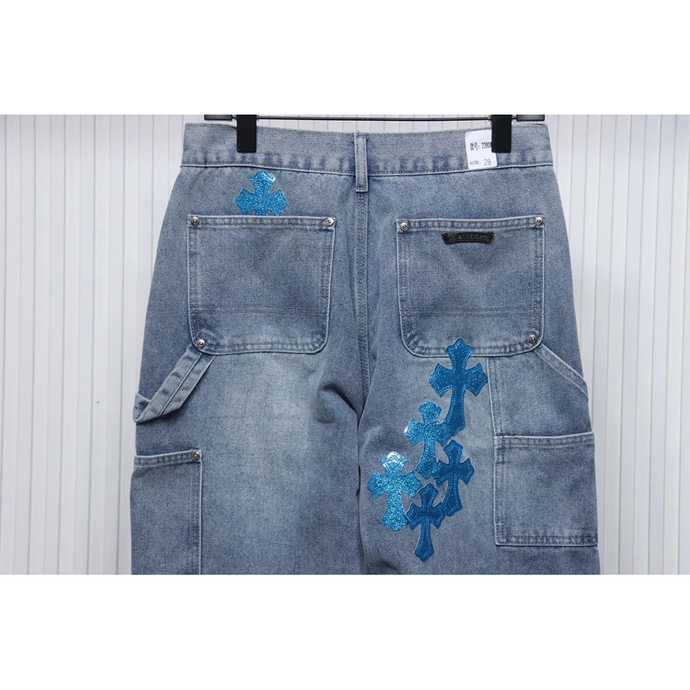 Chrome Hearts multicolor laser cross leather denim trousers,Chrome Hearts