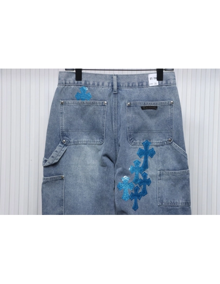 Chrome Hearts multicolor laser cross leather denim trousers,Chrome Hearts