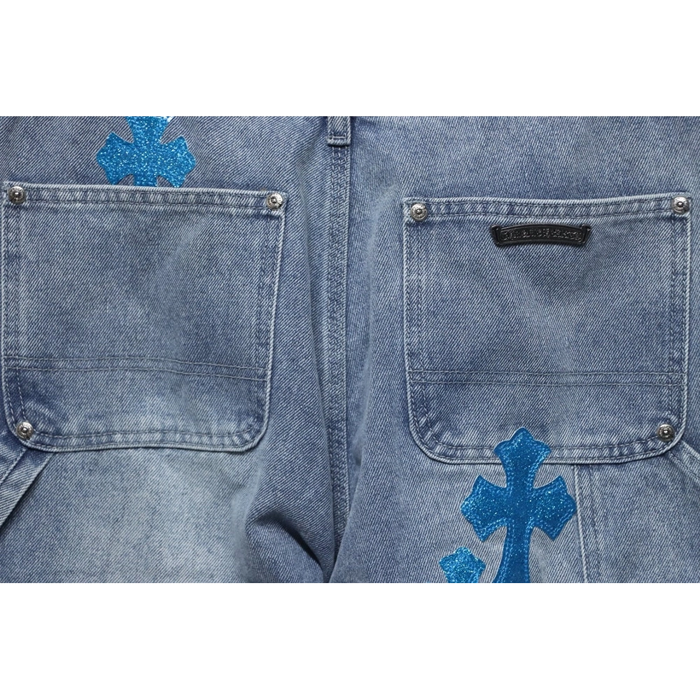 Chrome Hearts multicolor laser cross leather denim trousers,Chrome Hearts