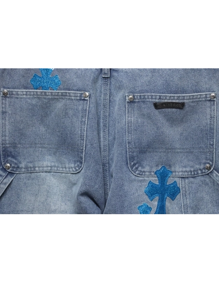 Chrome Hearts multicolor laser cross leather denim trousers,Chrome Hearts