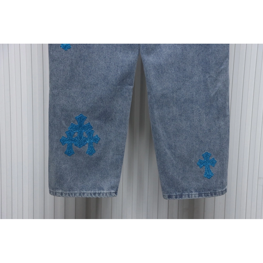 Chrome Hearts multicolor laser cross leather denim trousers,Chrome Hearts