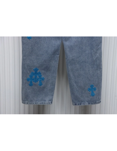 Chrome Hearts multicolor laser cross leather denim trousers,Chrome Hearts