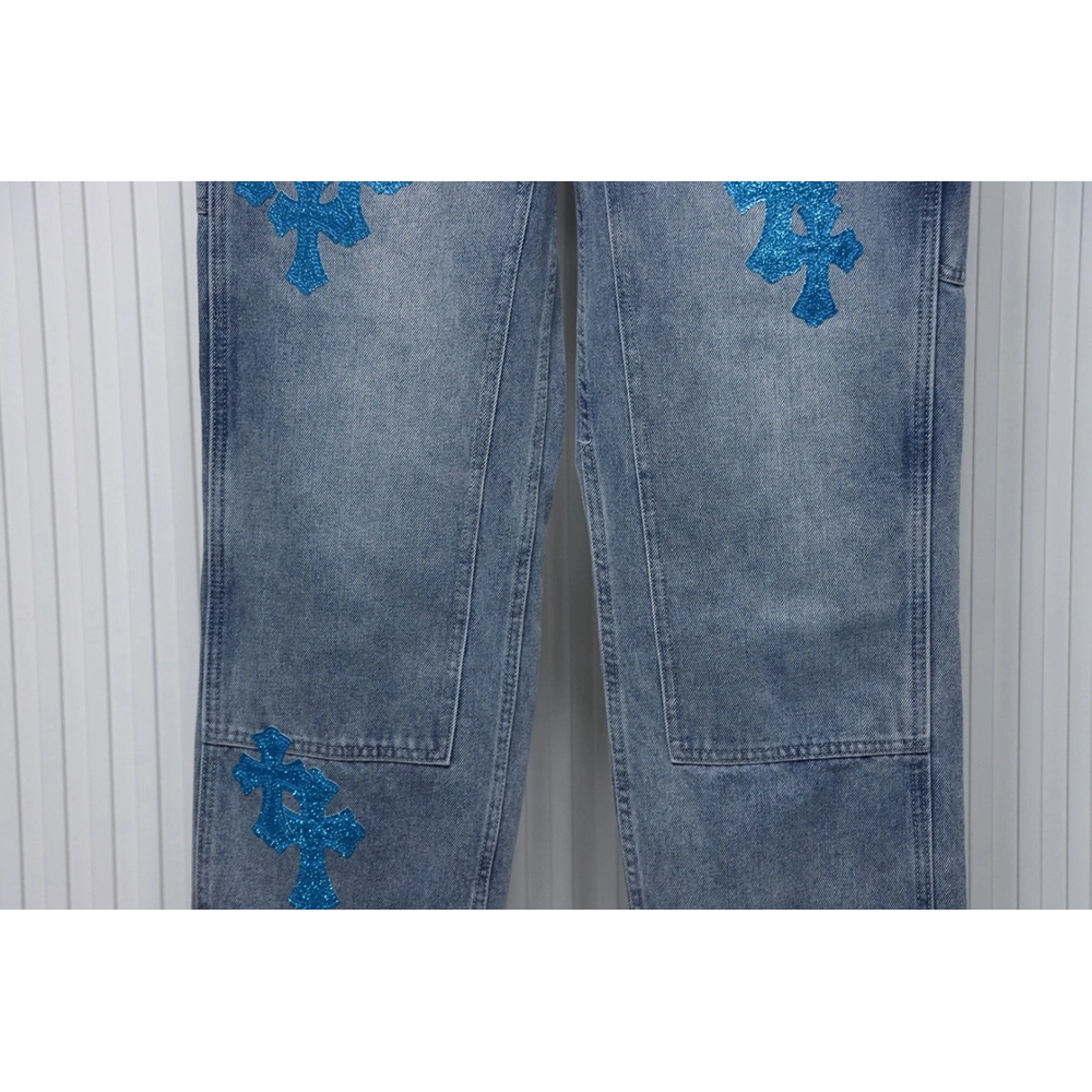 Chrome Hearts multicolor laser cross leather denim trousers,Chrome Hearts