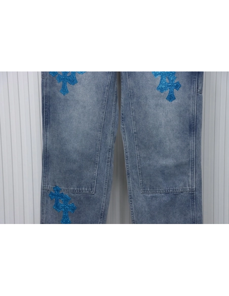 Chrome Hearts multicolor laser cross leather denim trousers,Chrome Hearts