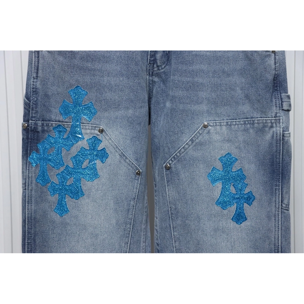 Chrome Hearts multicolor laser cross leather denim trousers,Chrome Hearts