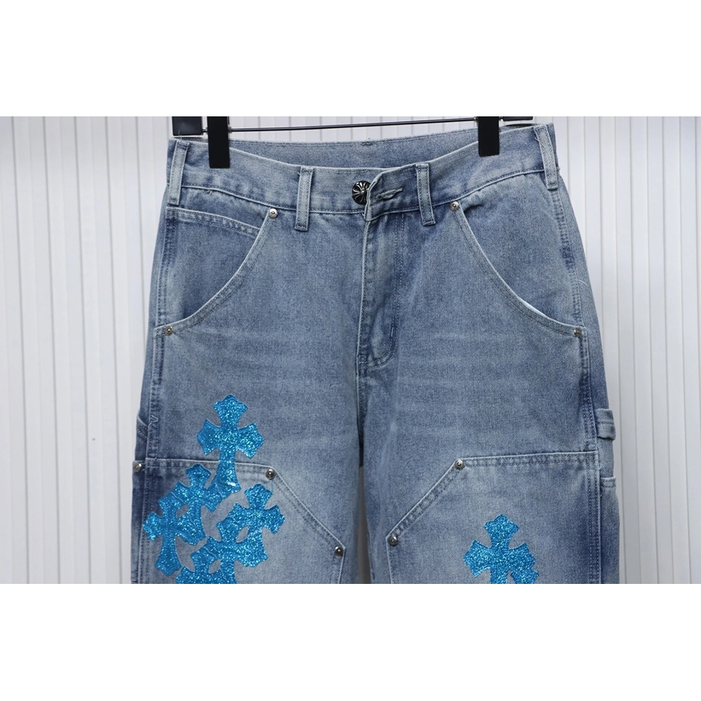 Chrome Hearts multicolor laser cross leather denim trousers,Chrome Hearts