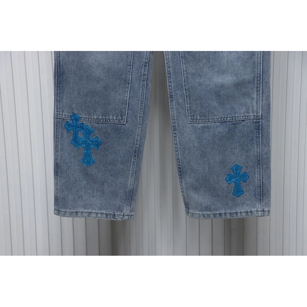 Chrome Hearts multicolor laser cross leather denim trousers,Chrome Hearts