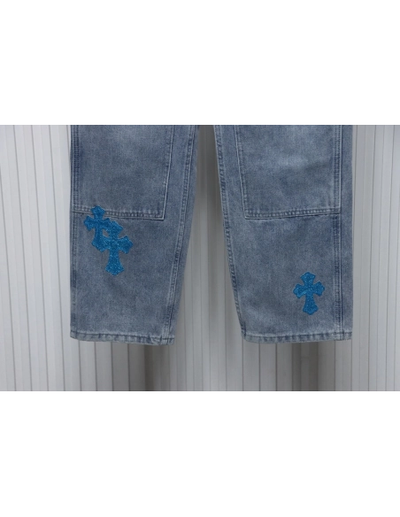 Chrome Hearts multicolor laser cross leather denim trousers,Chrome Hearts