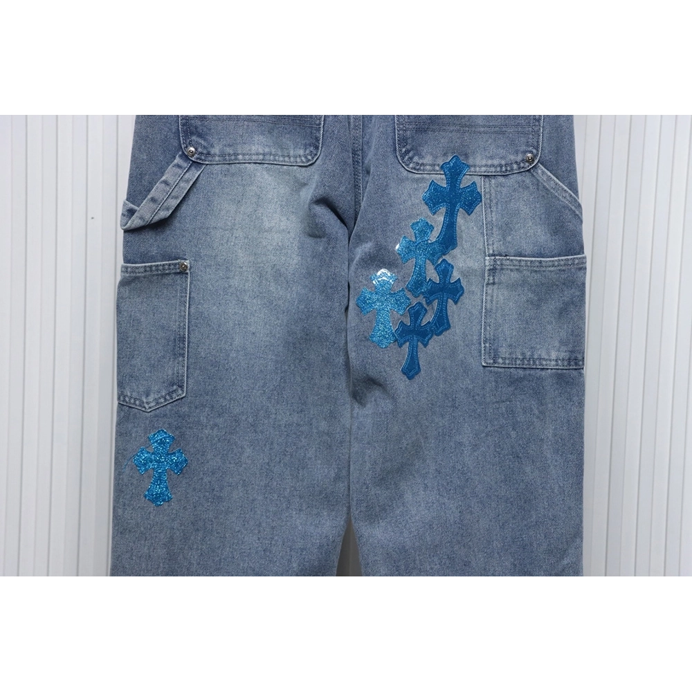 Chrome Hearts multicolor laser cross leather denim trousers,Chrome Hearts