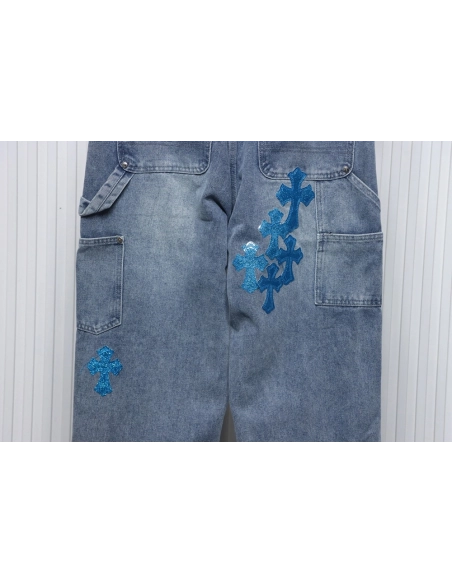 Chrome Hearts multicolor laser cross leather denim trousers,Chrome Hearts