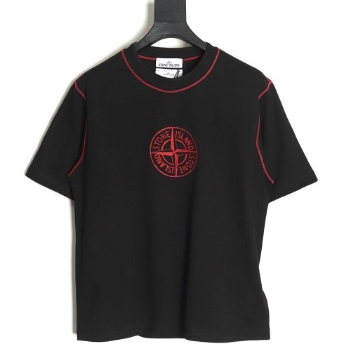 Stone Island black and red badge embroidered short-sleeved T-shirt,Stone Island