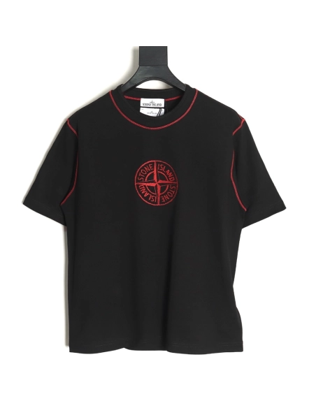Stone Island black and red badge embroidered short-sleeved T-shirt,Stone Island
