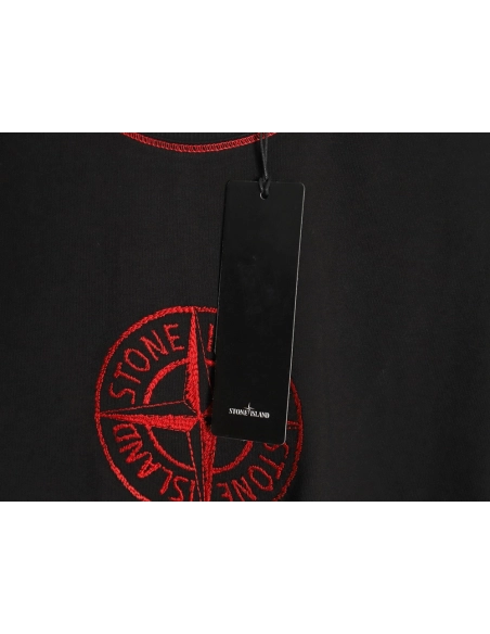 Stone Island black and red badge embroidered short-sleeved T-shirt,Stone Island