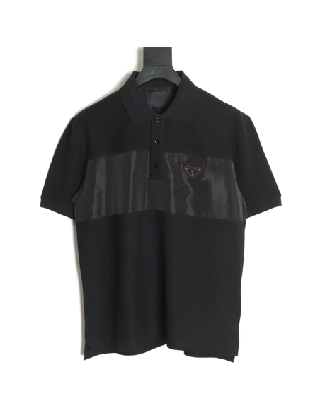 Prada patchwork triangle logo short-sleeved polo shirt,Prada